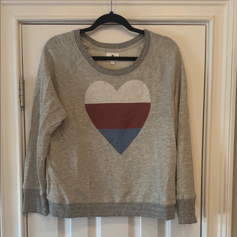 Sundry Red, White, & Blue Heart Gray Crewneck Sweater - Size 2 (Medium)